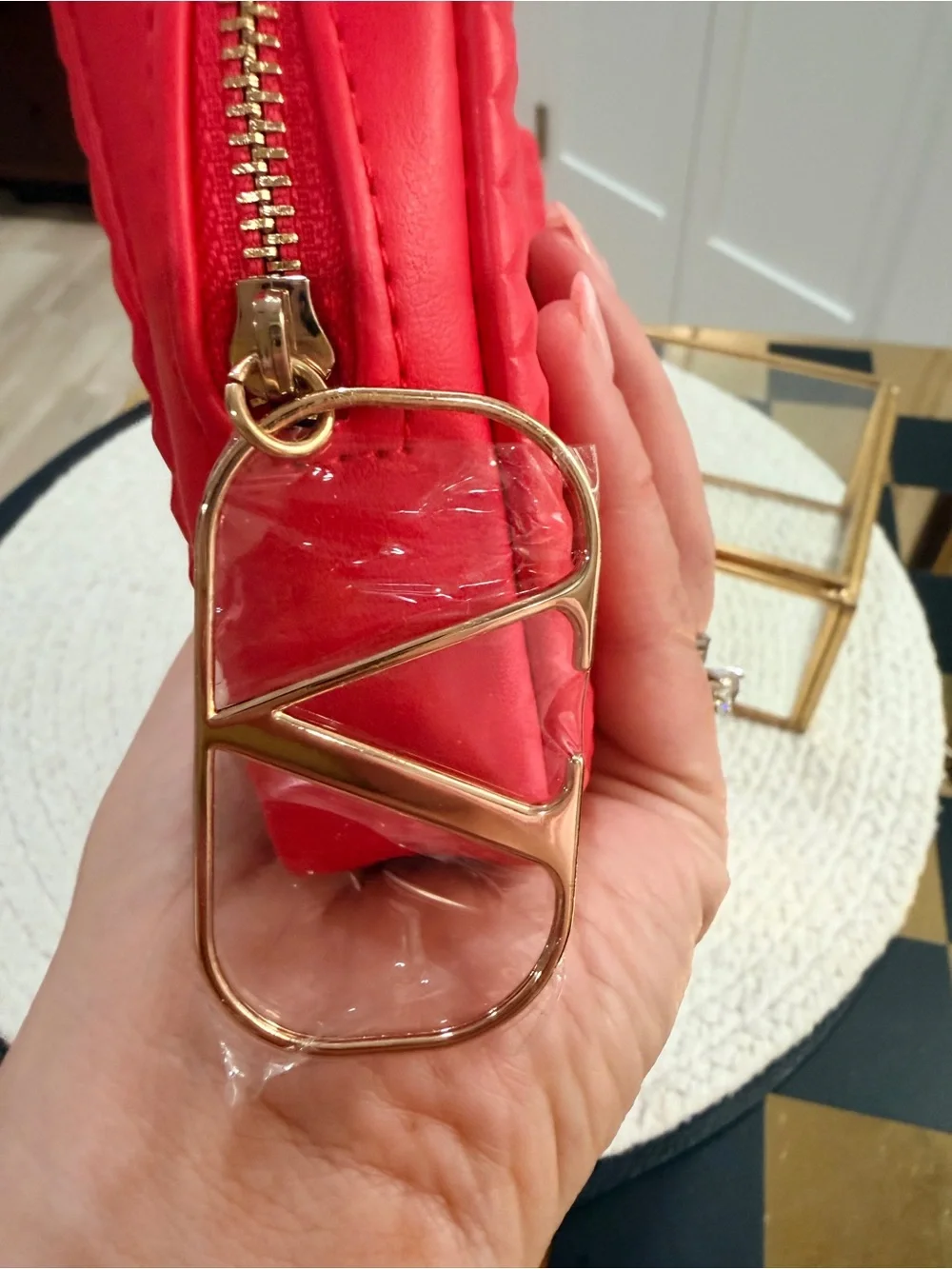 Valentino Beauty Neon Coral Makeup Pouch + Rosso Valentino Matte Lipstick Bundle
